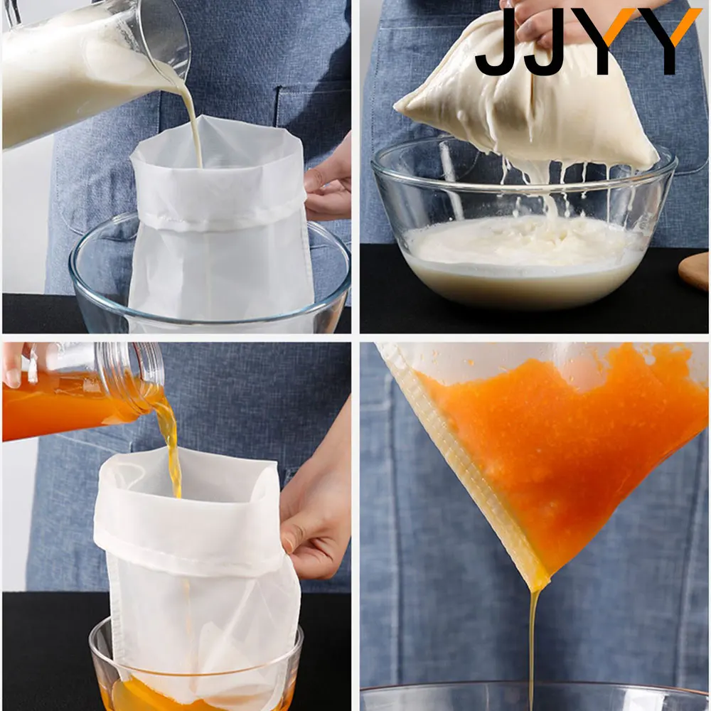 JJYY 100/200/300 Mesh Nylon Filter Nut Milk Bag Net Yogurt Tea Beer Coffee Oil Food Filter Strainers Mesh Kitchen Strainer Bags food strainer bag