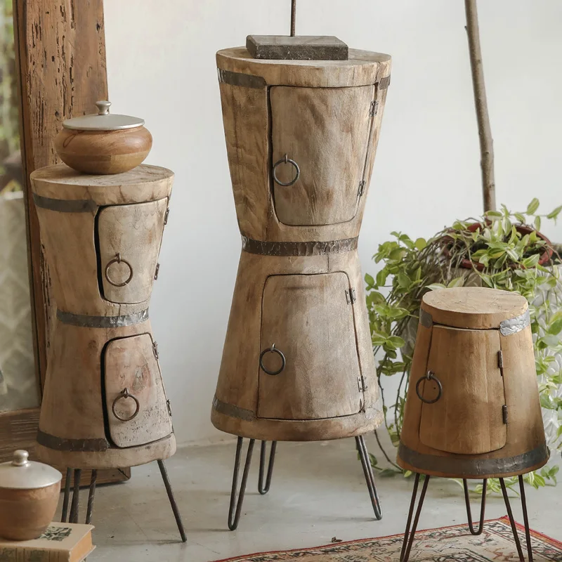 

Simple Double-Layer Funnel Flower Pot Storage Cabinet Solid Wood Flower Stand Storage Rack Silent Style Decoration