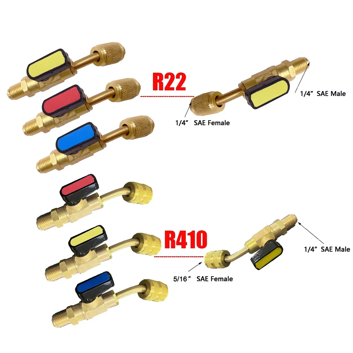 Air Conditioning Refrigerant Ball Valve 1/4" SAE Straight Shut-Off Valve for R134A R410A R22 R12 Charging Hoses AC Refrigerant