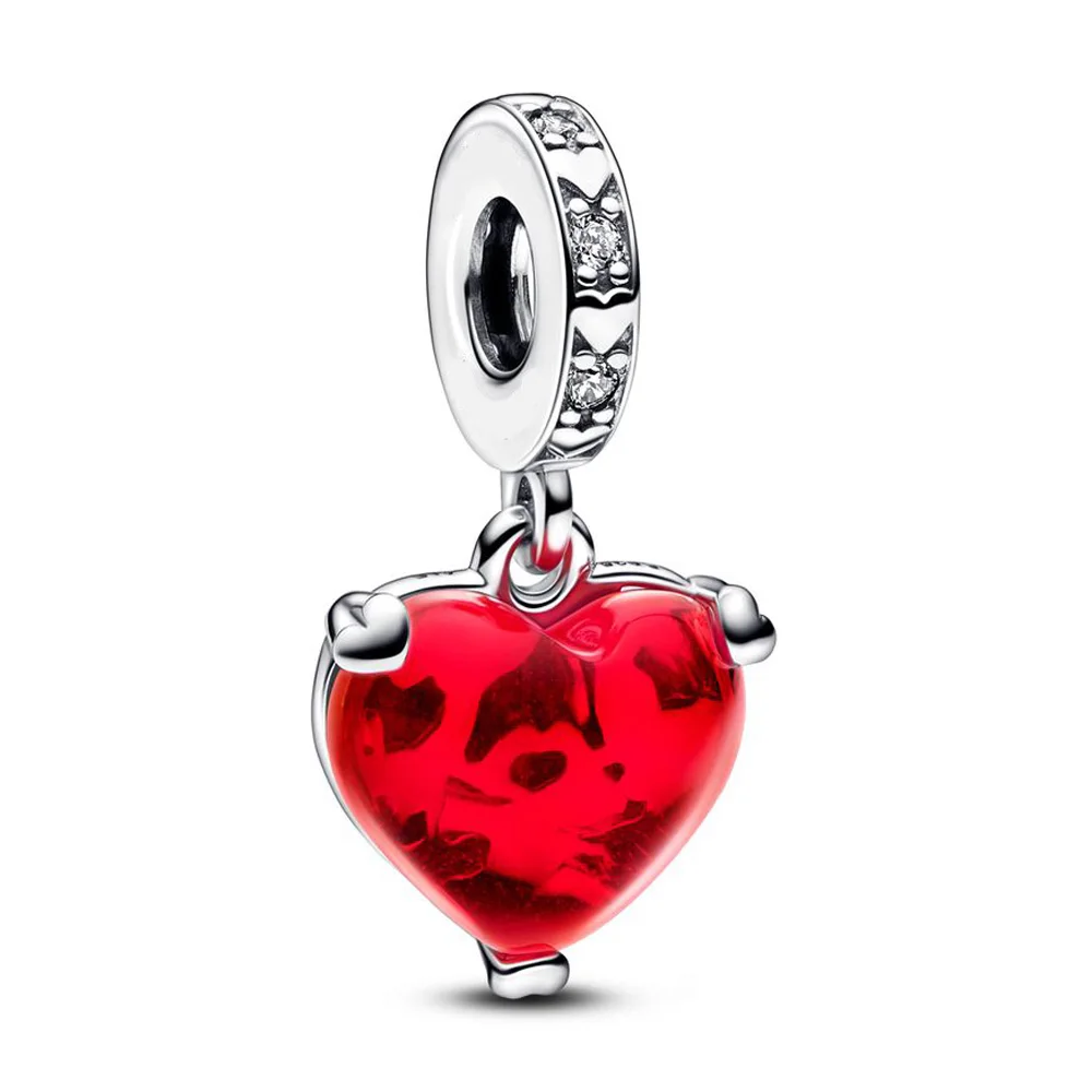 

Real 925 Sterling Silver Bead Disn Mouse Kiss Red Murano Glass Dangle Charm Fit Pandora Women Bracelet Bangle Gift DIY Jewelry