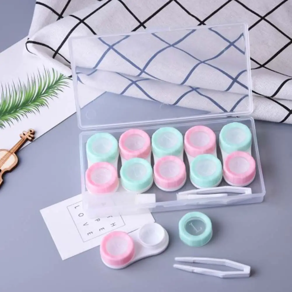 

Rectangle Macaron Color Tweezers Bottle Suction Stick Contact Lens Box Contact Lens Case 5 Pairs Lenses Box Transparent