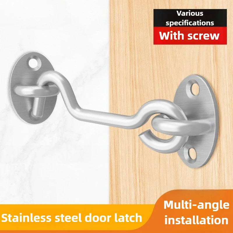 Heavy Stainless Steel Duty Privacy Hook and Eye Latch Lock with Screws Black Silver Barn Door Easy Locks Gate Latch Window Wind