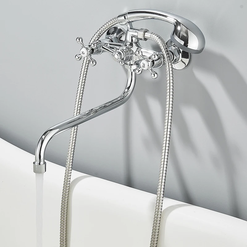 ก๊อกอ่างอาบน้ำฝักบัวโครเมี่ยมก๊อกติดผนังก๊อกผสมปากยาว360หมุนได้สำหรับอ่างอาบน้ำผสมก๊อกอ่างอาบน้ำ 1