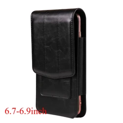 Premium Universal Leather Phone Holster with Card Slots and Belt Clip (Black 6.7 - 6.9 inch)