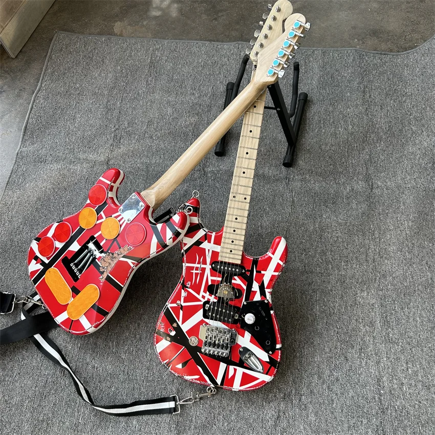 Eddie Van Halen Fran-ken guitar Heavy Relic Red Body Decorated With Black And White Stripes