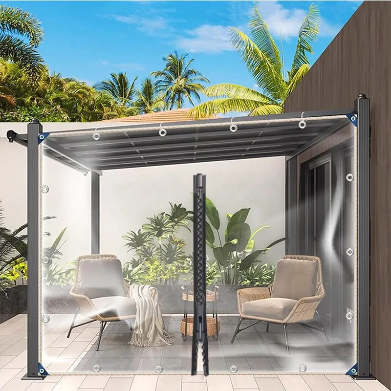 Anpassbare, durchsichtige Plane mit Reißverschluss, PVC, transparent, regendichtes Tuch, verdickte, wasserdichte Plane, Balkon, Zaun, Segelschuppen, Regenschutz – Detail 8