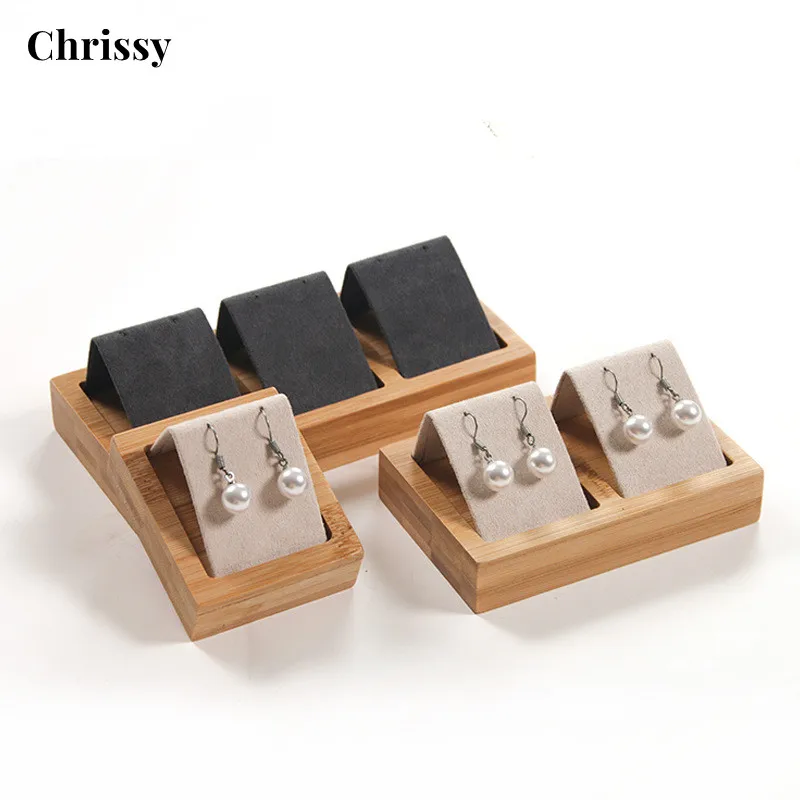 Free Shipping Bamboo Imitation suede Fabric Jewelry Earring Display Stand Ear Stud Holder Rack Storage