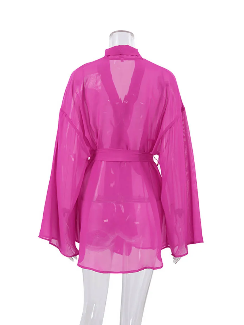 Marthaqiqi Autumn New Autumn Women'S Robe Sexy V-Neck Sleepwear Long Sleeve Nightwear Lace Up Nightgowns Casual Ladies Bathrobe
