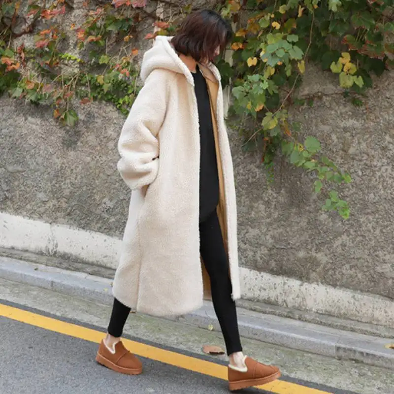 

Женское утепленное меховое пальто с капюшоном, Осень-зима 2022, теплая куртка из овечьей шерсти на молнии, куртки, пальто, женская верхняя одежда и пальто