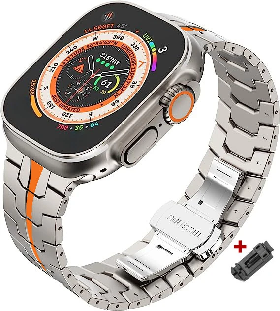 Titanium Orange Stainless Steel Bracelet for Smartwatch - Bold and Stylish Strap