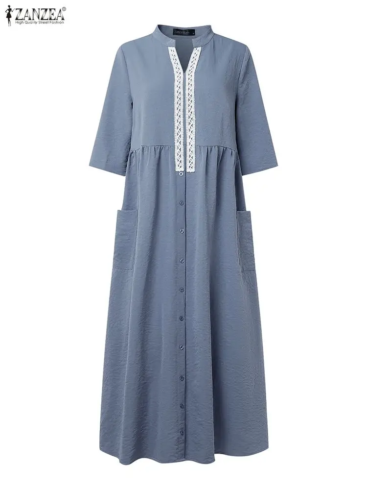 chinese dress ladies ZANZEA Women's Button Down Color Block Print Shirt Dress Long Sleeve Casual  Loose Long Blouse Maxi Dresses Navy-128 Medium: Buy Online at Best Price in  UAE