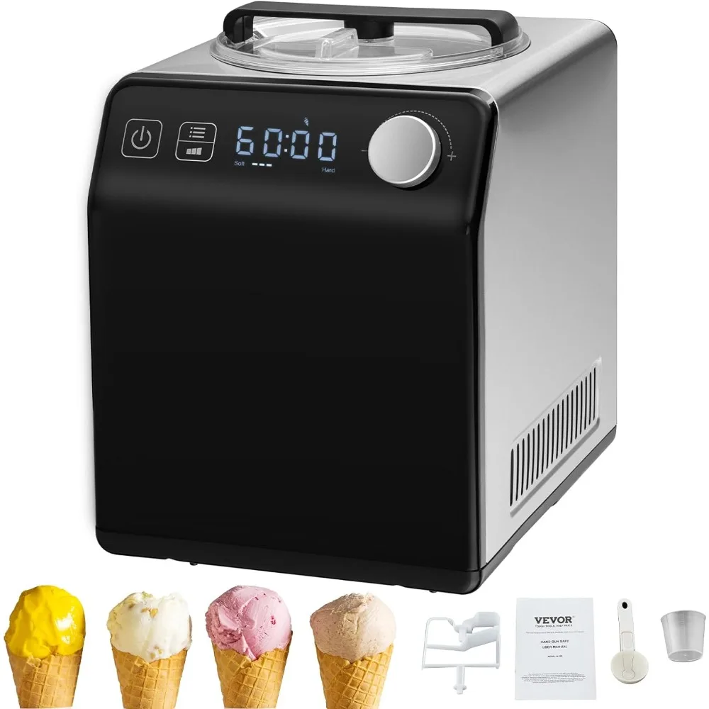 

Ice Cream Maker with Built-in Compressor, 2 Quart No Pre-freezing Fruit Yogurt Machine, Stainless Steel Electric Sorbet Maker,