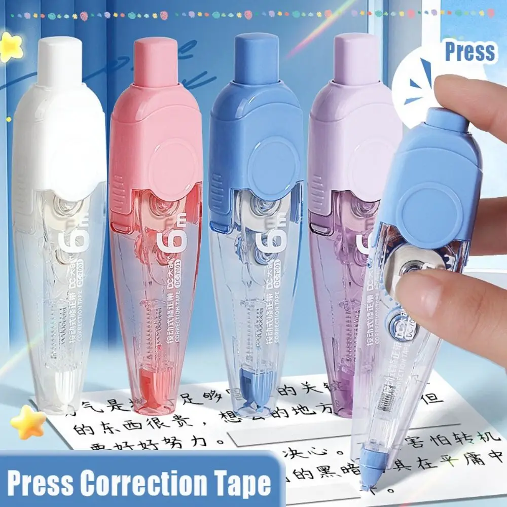 Press Type Portable Correction Tape 6M Large Capacity Replaceable Core Silent Coating Tape Student Back To School Gift