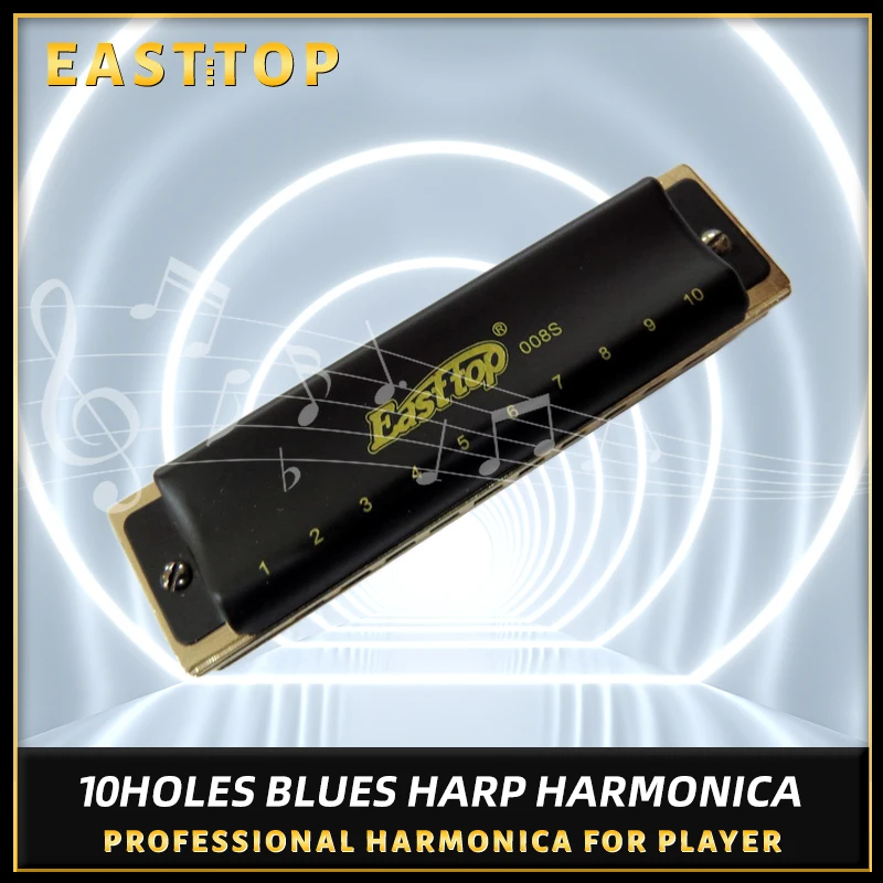 EASTTOP professional bules harp T008S,key of F,mouth organ good reeds musical instruments,10holes harmonica for beginner,player