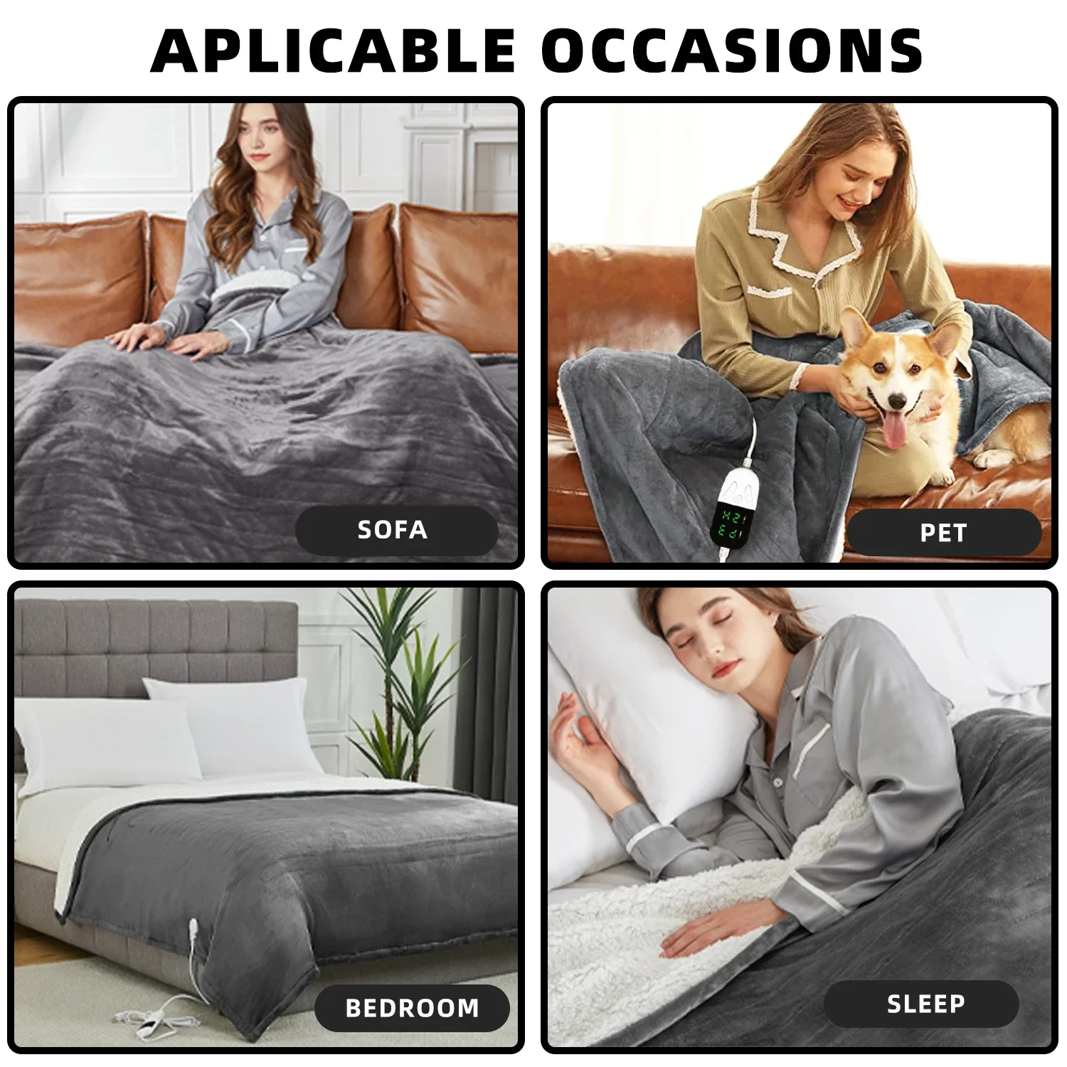 Electric Blanket Flannel Blanket Mattress Winter Machine Washable Double Layer Temperature Control Warmer Heated Throw
