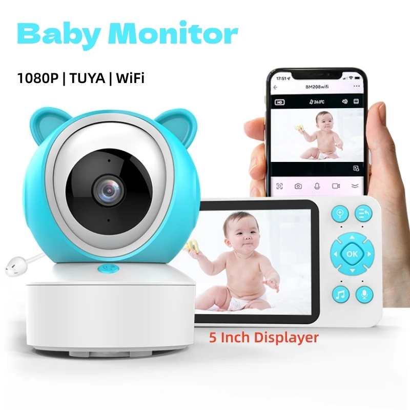 TUYA Baby Monitor Video Camera with 5inch HD Display 3000mAh Battery Two Way Audio Talk Temperature Security Protection 4g sim card solar camera 4mp wifi outdoor wireless video surveillance security protection with solar panel include 8pcs battery