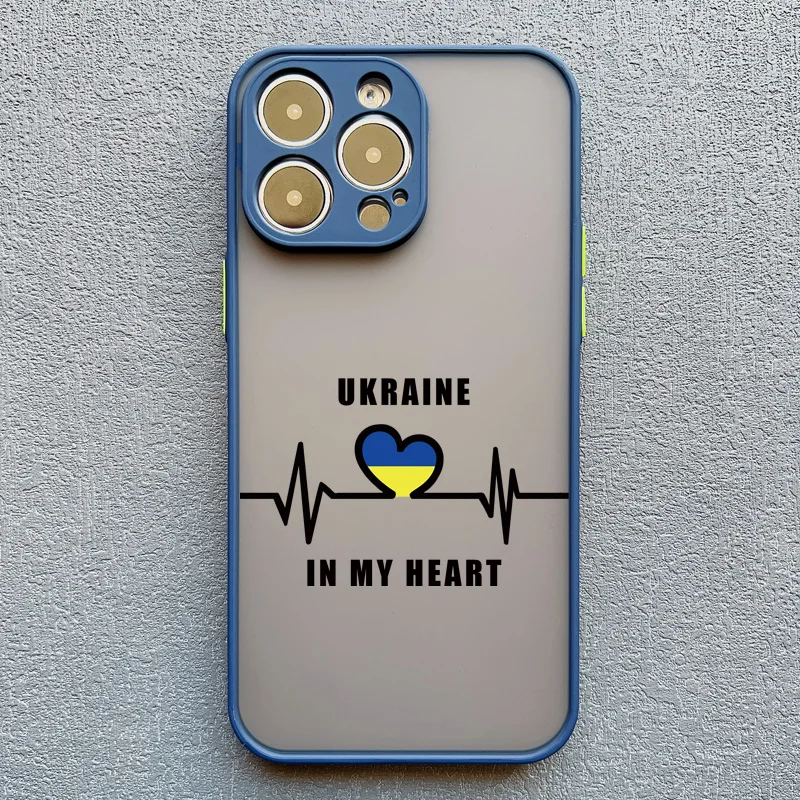 thumbnail image 1 of Funda de teléfono con patrón de corazón de amor y bandera de mapa de Ucrania para iphone 15, 14, 11, 12, 13 Pro Max, Mini, X, XS, XR, 7, 8 Plus, SE2, cubierta azul a prueba de golpes, 1 of 5