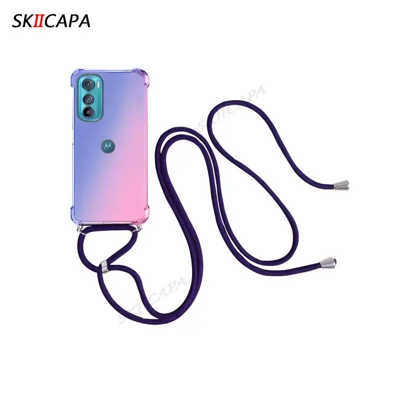 Gradient Silicone Shockproof Crossbody Necklace Phone Case