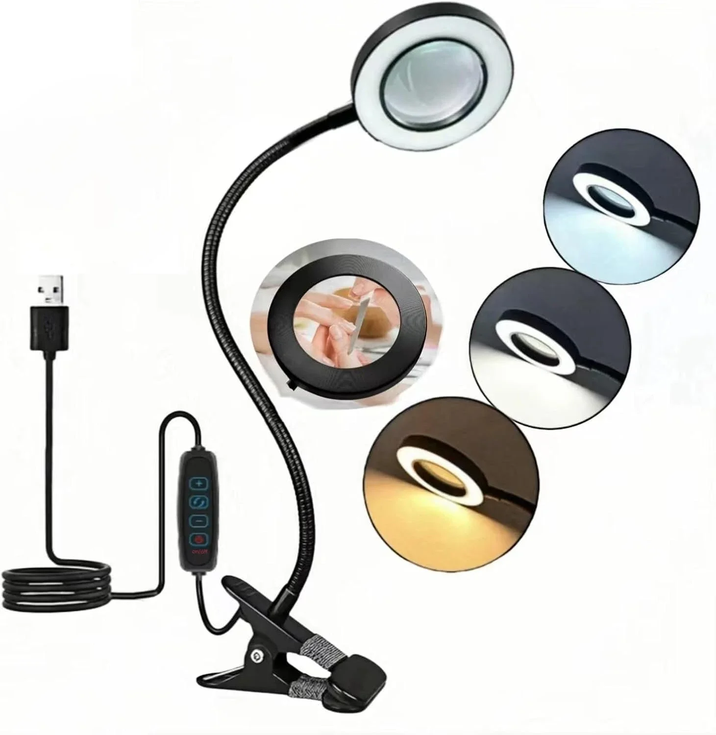 Illuminated Clip-On Magnifier Desk Lamp with Adjustable Brightness for Crafts, DIY, and Repairs