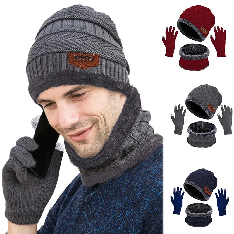 Winter Warm Velvet Hat Scarf Gloves Set 3pcs/Set for Men Women Outdoor Riding Hat Beanies Neck Protection Scarf Cap winter hat winter accessories knitted hat scarf set