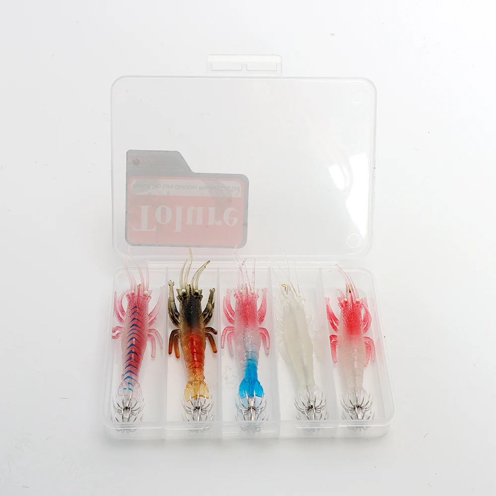 Fishing Lure Glowing Shrimp Seawater Squid&Octopus Lures 9.8g/10cm PVC 5pcs/Pack 5 Colors High Sensitivity Night