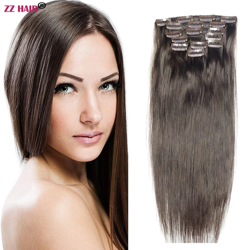 

ZZHAIR 100% Human Hair Extensions 16"-20" Machine Made Remy Hair Clips In 7Pcs Set 80g Full Head Brazilian Natural Straight