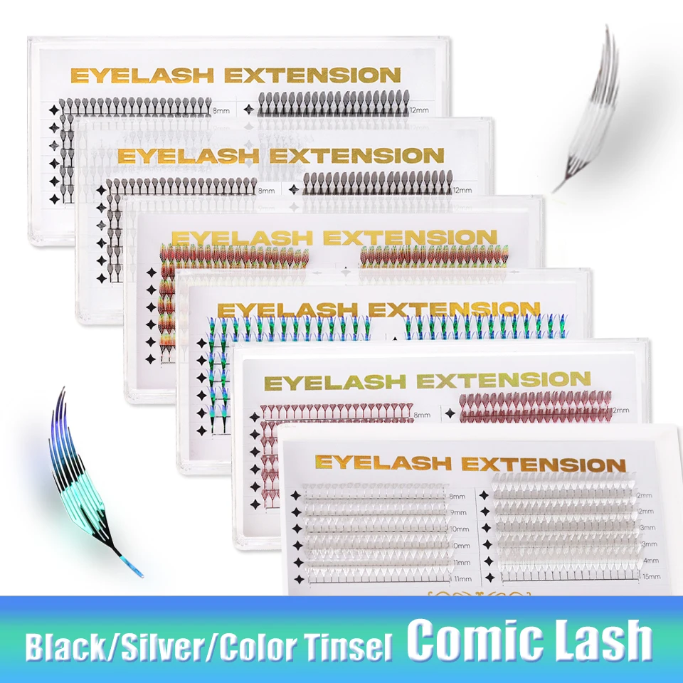 Rujade Holographisches Lametta Anime Wimpern Feder Comic Spire Wimpernverlängerung Glänzend Vorgefertigte Fan Manga Falsche Wimpern für Party Make-up – Detail 2