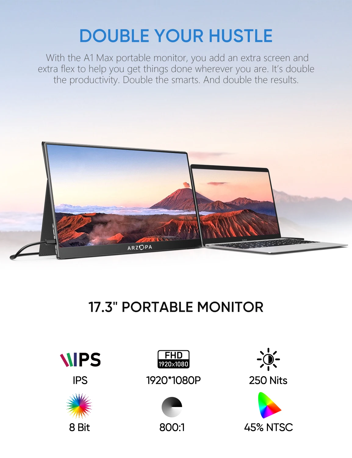 ARZOPA 17.3 ġ FHD ޴ , 1080p ܺ ÷, IPS ũ, USB C HDMI ̹ , PC ޴  Xbox PS5 ġ