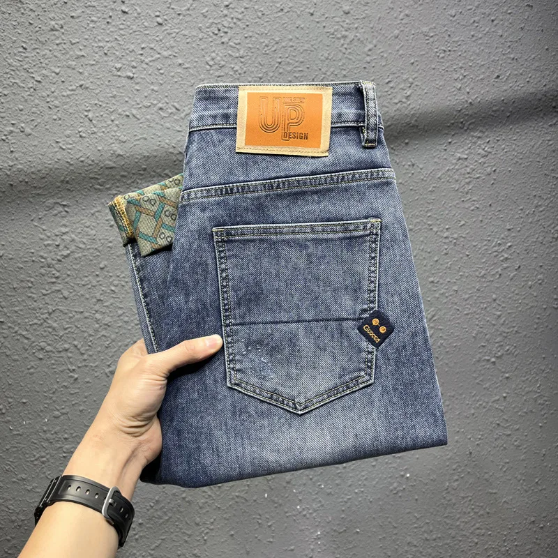 

2024new elastic printing denim (ankle-length pants) men's thin Breathable High-end trendy all-match casual slim-fit pants
