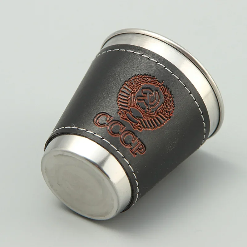 4 개/몫 30/70ml 야외 캠핑 식기 여행 컵 세트 피크닉 용품 스테인레스 스틸 와인 맥주 컵 위스키 머그잔 PU 가죽