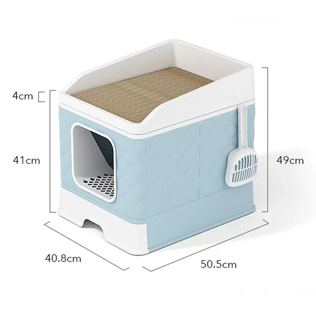 Foldable Fully Enclosed Cat Litter Box with Drawer Type Tray Pet Supplies Extra Large Anti-Splashing Cat Toilet with Scratch Pad 6