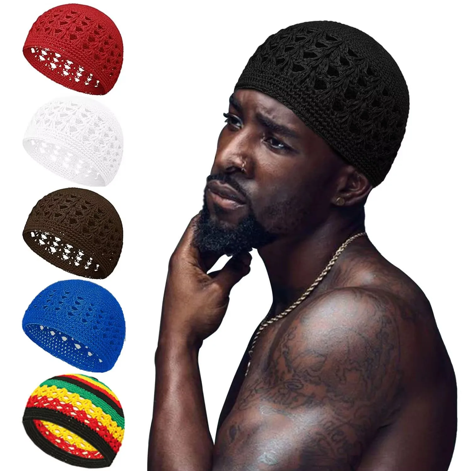 Neue islamische Kufi Cap muslimische Frauen Männer Gebet Hüte handgemachte häkeln gestrickte Beanie Hut Winter warme Mütze Unisex Zubehör
