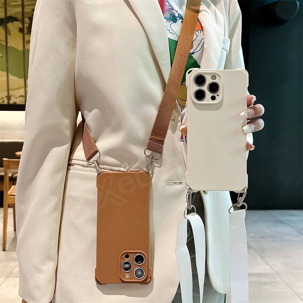 Elegant Crossbody Necklace Lanyard with Wide Strap - Frosted Silicone Case and Soft Back Cover