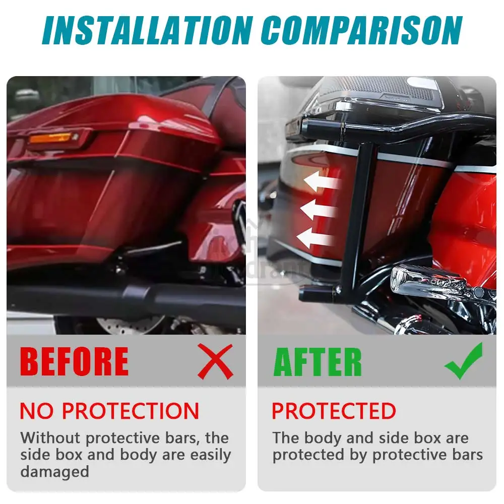 Harley Road Glide Davidson Touring 2009-Later 오토바이 액세서리 Saddlebags 가방 가드 크래시 바 블랙 스틸 소재