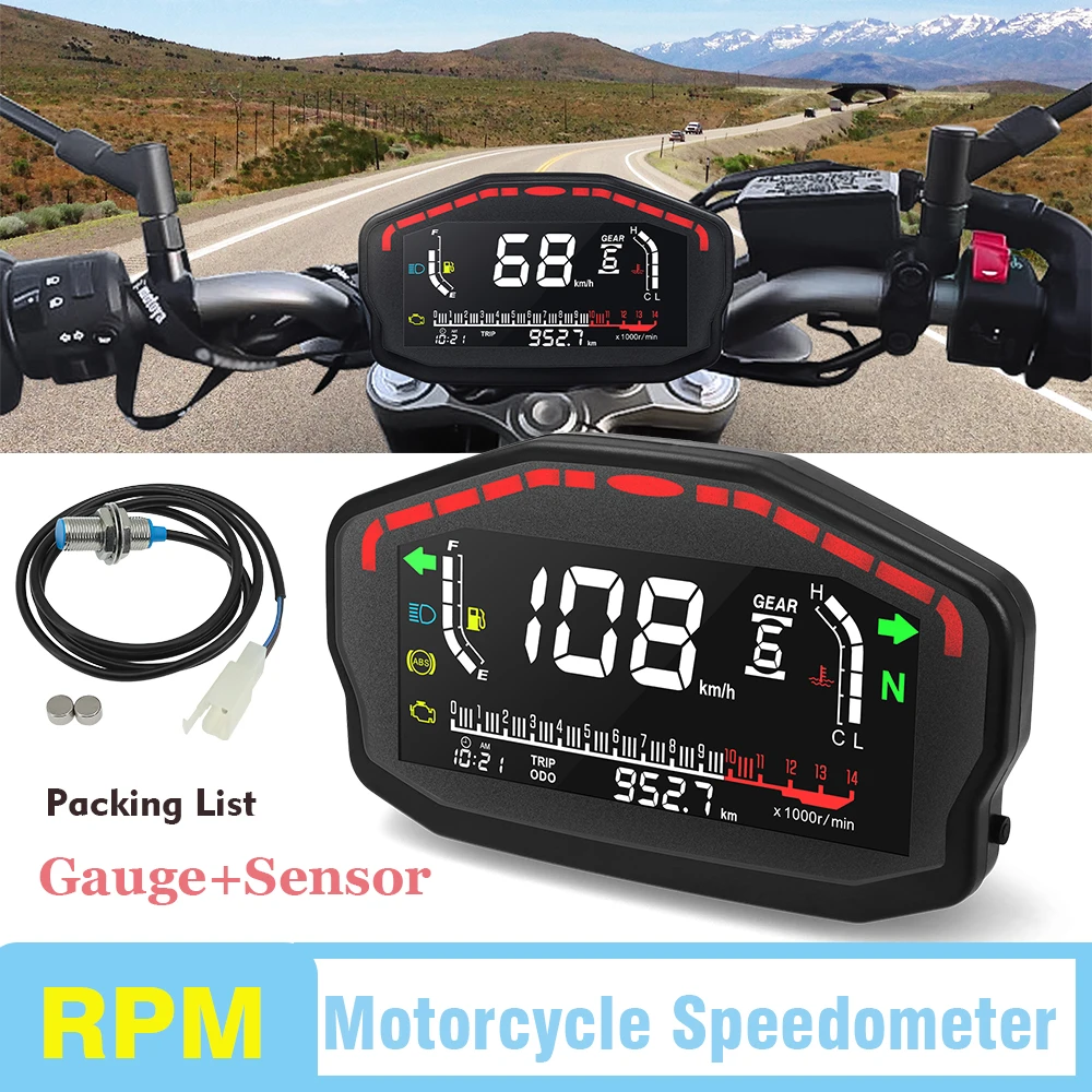 Motorcycle Speedometer Digital Board Dash Universal For 1 2 4 Cylinders Motorbike 0-14000r/min Odometer Gauge Gear Adjustable