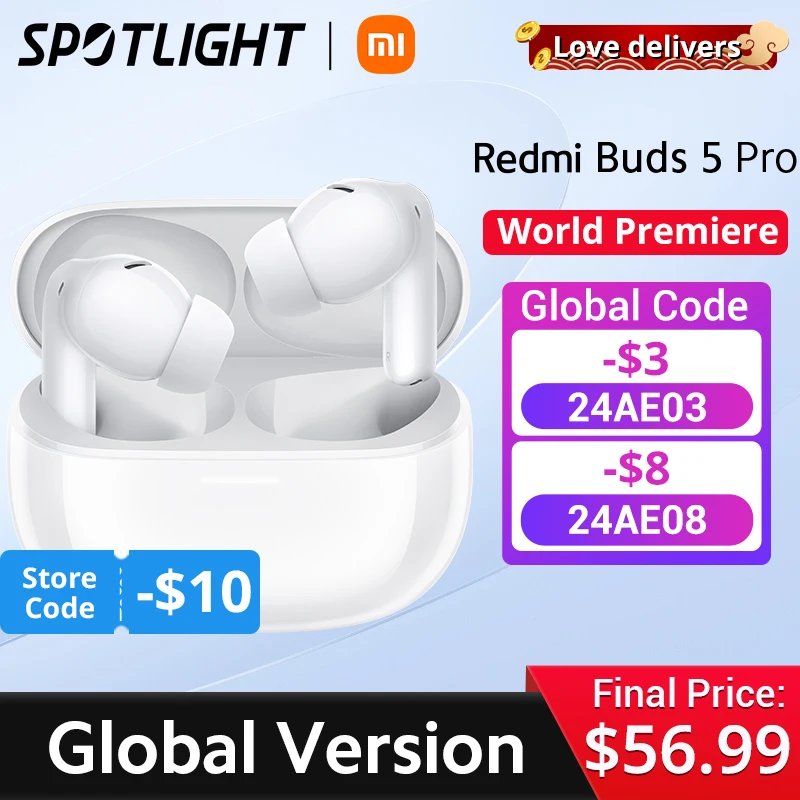 [World Premiere]Auricolare Bluetooth Tws 38H Durata Della Batteria Versione Globale Xiaomi Redmi Buds 5 Pro 52Db Annulla Rumore