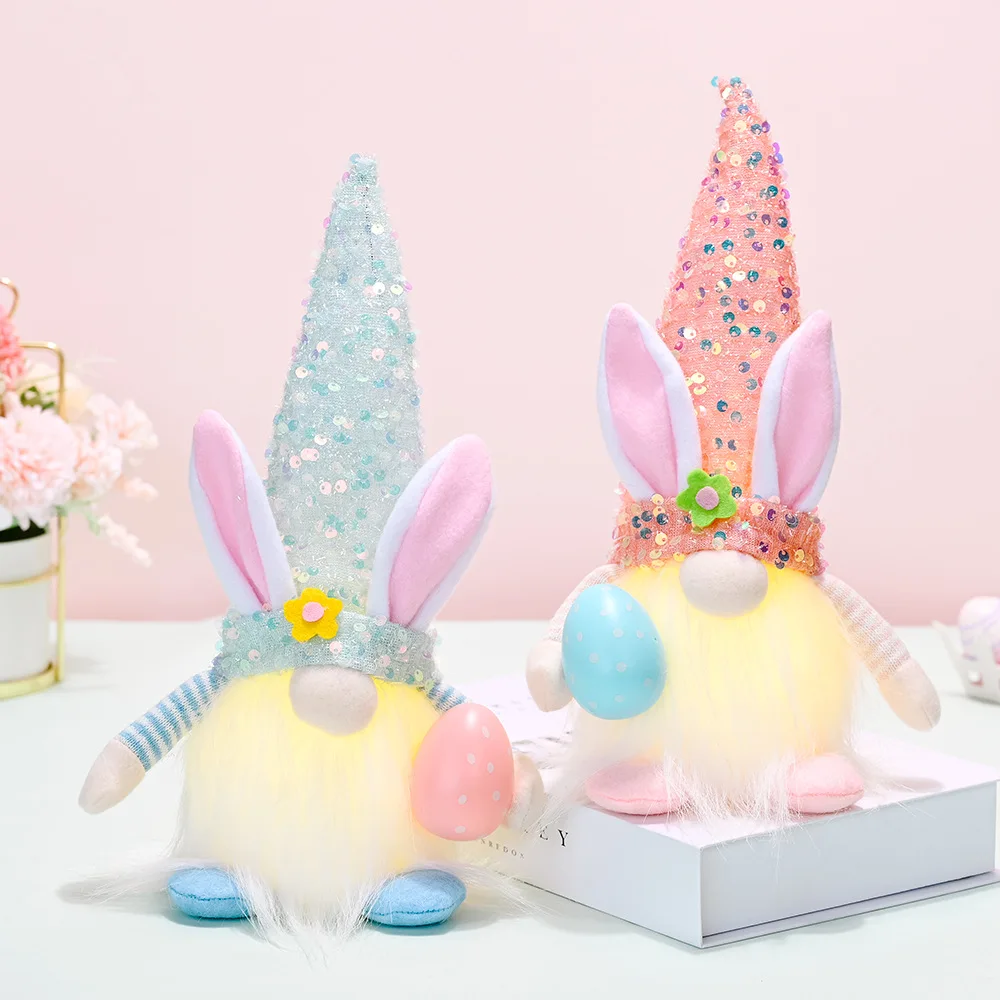 

LED Glowing Easter Faceless Gnome Rabbit Doll Spring Easter Decoration for Home Bunny Ornament Kids Gift 2024 Party Supplies