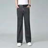 2024 Men's Spring And Autumn New High Waisted Elastic Straight Leg Jeans Loose Casual Wide Leg Pants 5