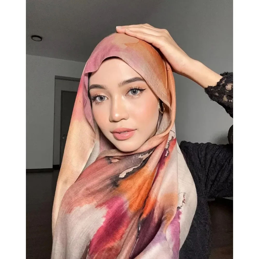 Watercolor Hijab Tie-Dye Cotton Scarf Arabian Foulard Femme Hijab Long Scarf Turkish Turbans Women Ropa Africana Mujer female head wraps hijab headscarf shawl scarf head scarf muslim headwear