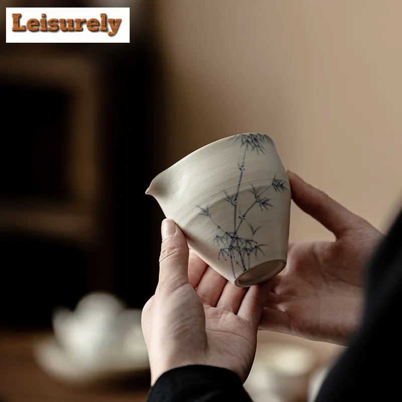 160ml Antique Powder Drawn White Tea Pitcher Hand-painted Ink Bamboo Cha Hai Justice Cup Oolong Tea Divide Tea Items Accessories