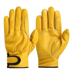 Premium Cowhide Leather Work Gloves - Durable Safety Protection for Garden, Sports, and Motorcycle Use (Yellow)