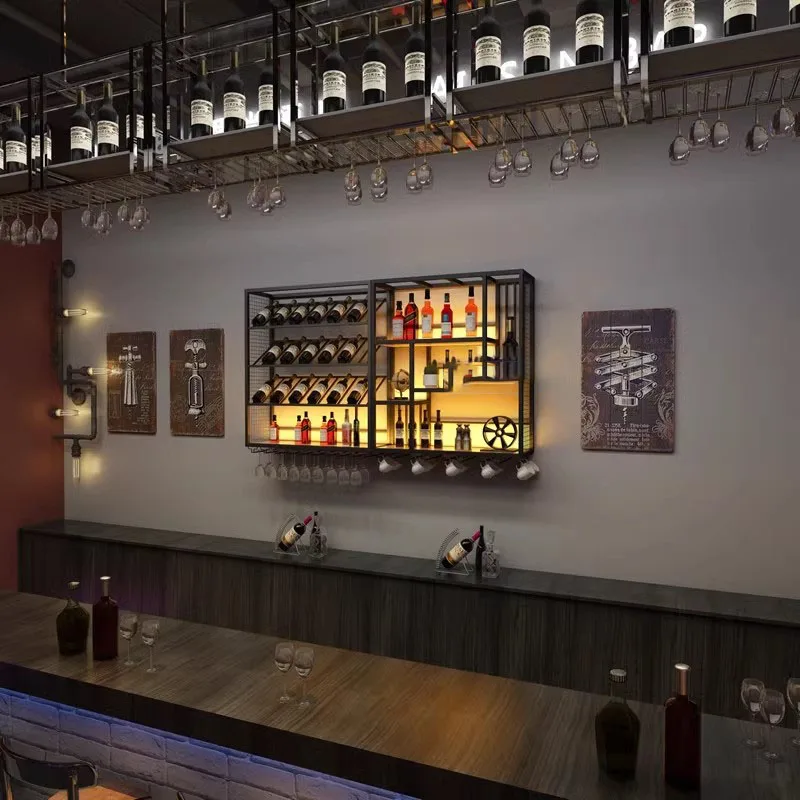 Metalic Liquor Display Wine Cabinet Hanging Whisky Club Shelf Bar Cabinet Industrial Armario Para Vinos Liquor Furniture