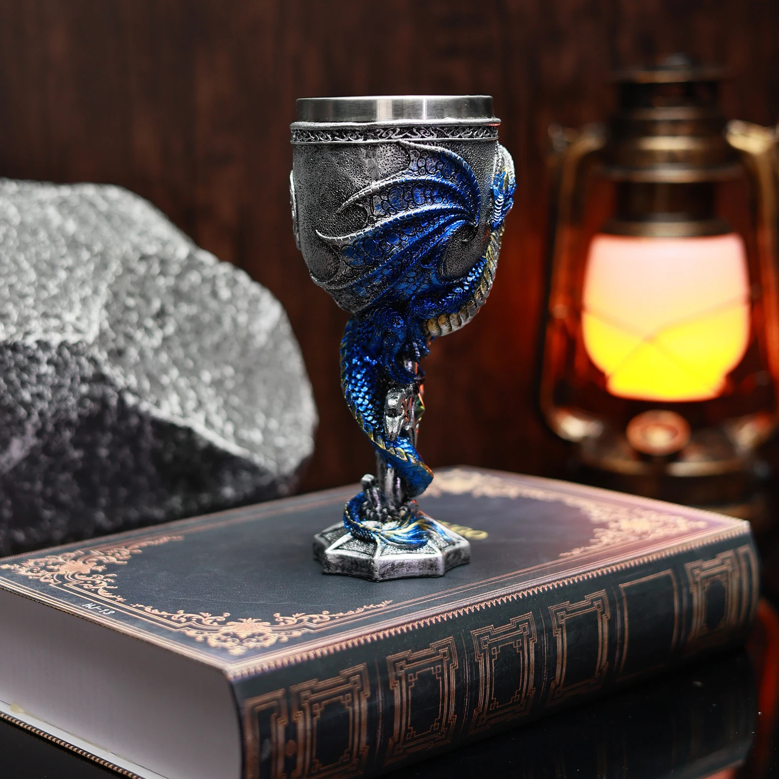 Evil Dragon Gem Cross Sword Goblet Stainless Steel Insert Retro Gothic Fantasy Trink Kelch Wine Glass Chalice whiskey glass glass drinkware