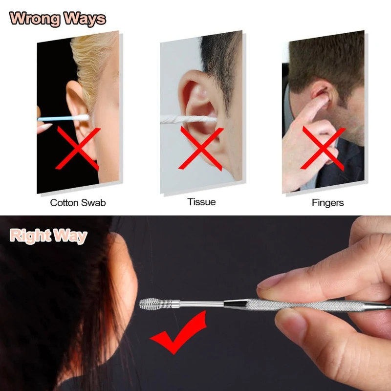 2PCS Stainless Steel Ear Pick Curette Earwax Remover Spiral Spring Earpick Ears Cleaner Practical Tools 28ED 2