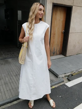Women 2024 Summer White Simple Classic White Long dress 1