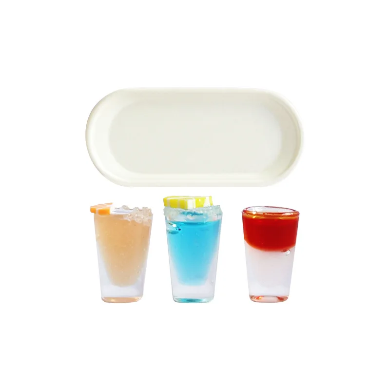 4개 세트 1:12 인형집 3가지 칵테일 트레이 포함 미니어처 음료 장난감 모델 DIY 마이크로 장면 장식 액세서리 홈 데코