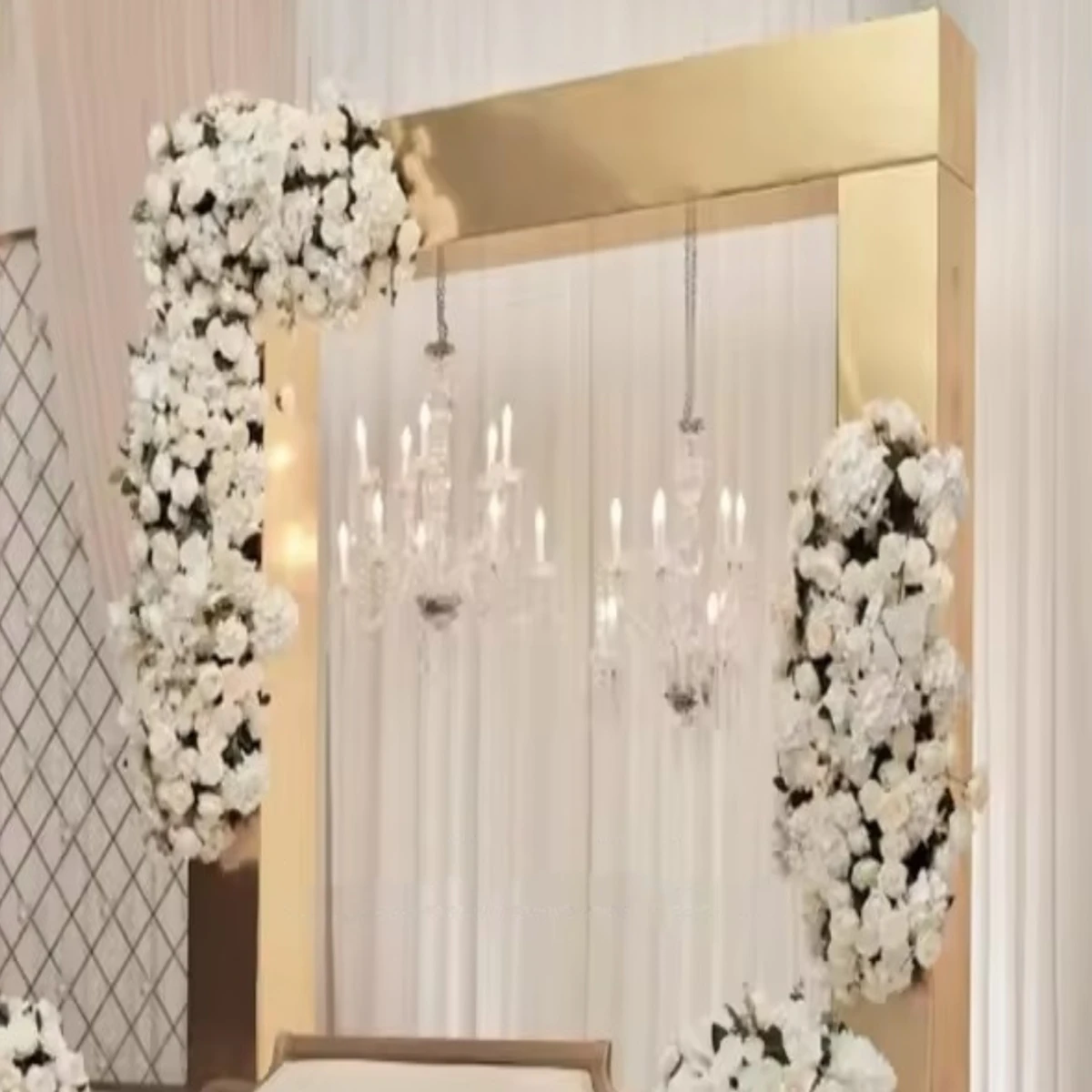 No flowers)Wedding Decoration Items Acrylic Mirror Arches Background Wedding Gold Arch Backdrop Stand