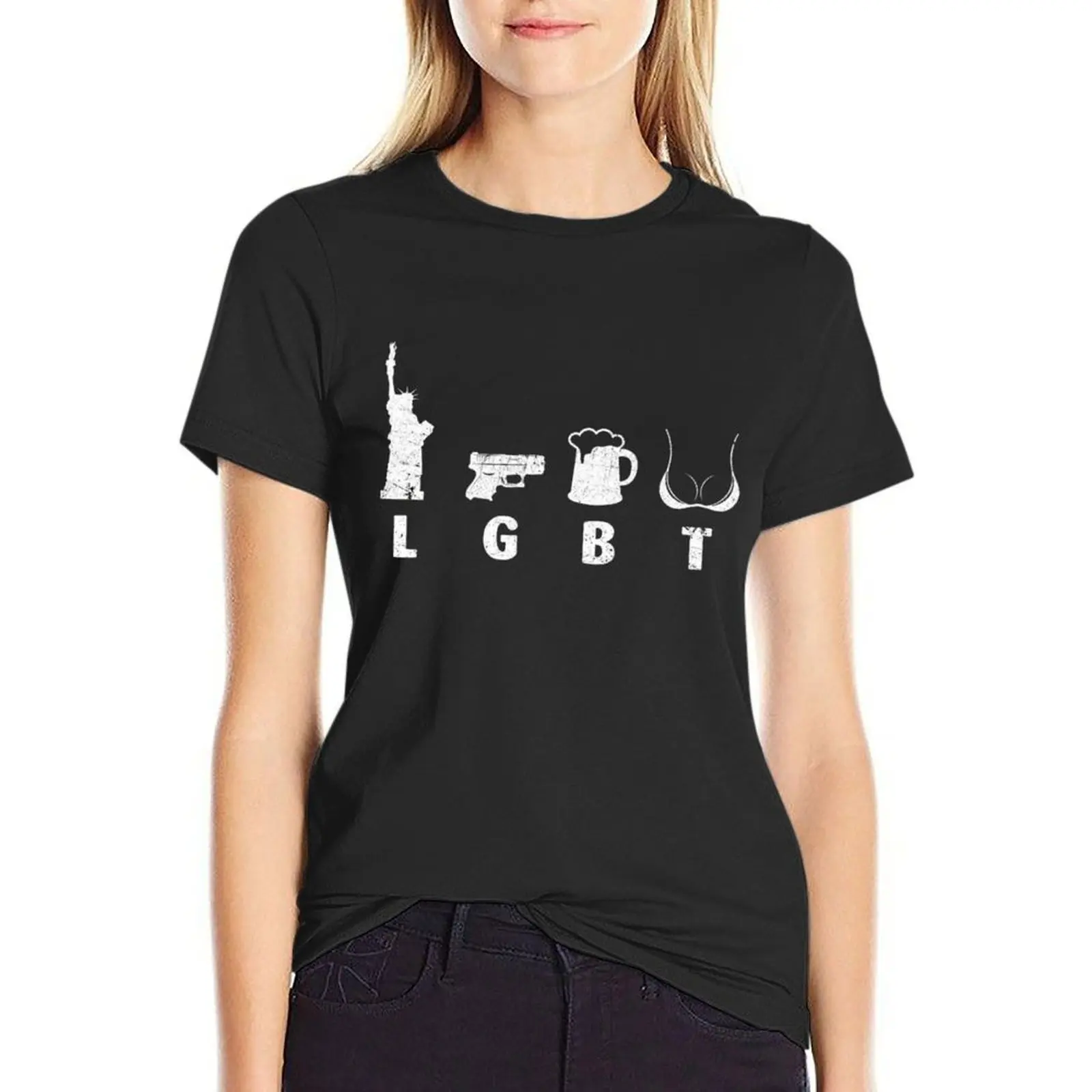 Funny Liberty Gun Beer Tshirt LGBT T-Shirt customizeds cute tops funny summer clothes t shirt dress Women