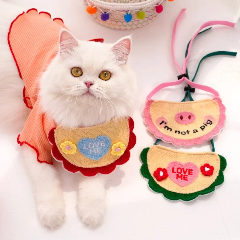 

Pet Cartoon Three-dimensional Knitted Lace Embroidery Drool Towel Pet Adjustable Elastic Cute Pattern Bib Decoration Supplies
