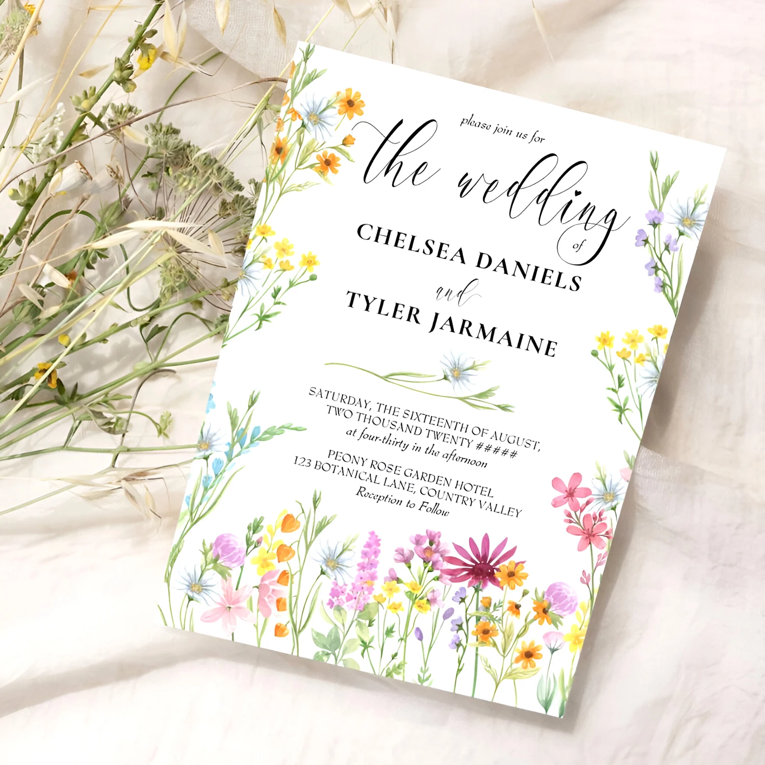 Country Wedding Invitation Personalized Wedding Invitation Card Invitations for Elegant Wildflowers 20pcs
